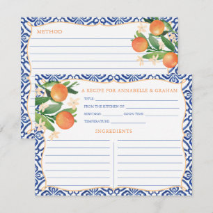 Aquarell-Orangen Amalfi-Blau Fliesen Rezeptkarte Einladung