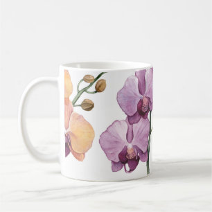 Aquarell-Orchideenblüten, nahtloses Muster. Kaffeetasse