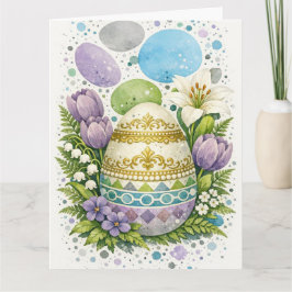 Aquarell-Oster-Ei mit Blumen Karte