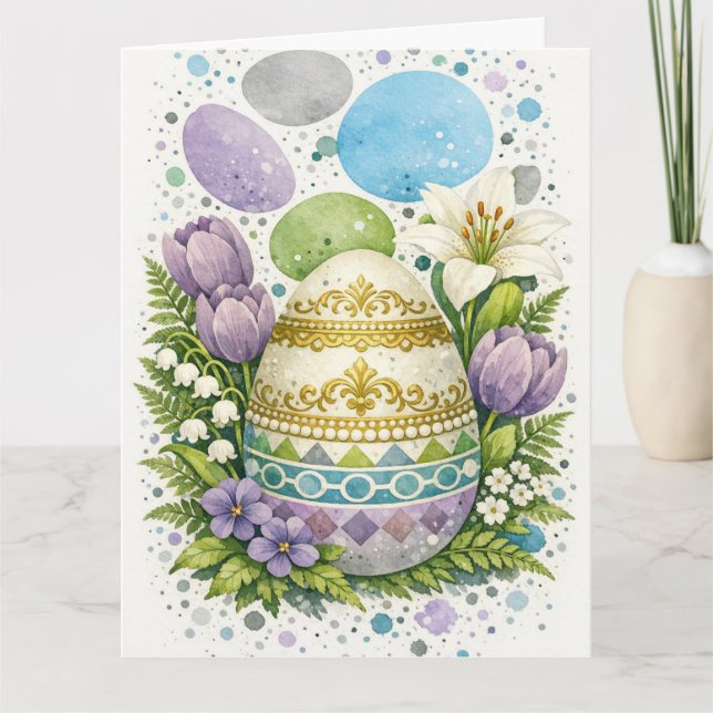 Aquarell-Oster-Ei mit Blumen Karte (Vorderseite)