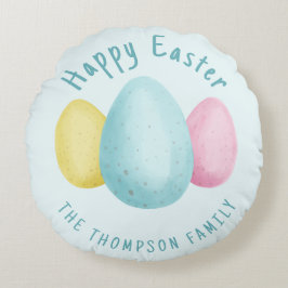 Aquarell-Oster-Eier Blau Frohe Ostern Rundes Kissen