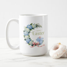 Aquarell-Oster-Hortensien-Kranz Süßer Hase
