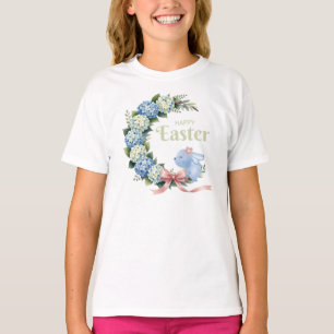 Aquarell-Oster-Hortensien-Kranz Süßer Hase T-Shirt