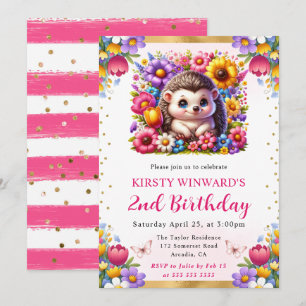 Aquarell-Oster-Igel-Frühlingsblumen-Geburtstag Einladung