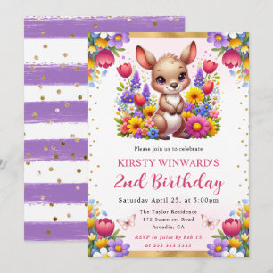 Aquarell-Oster-Känguru-Frühlingsblumen-Geburtstag Einladung