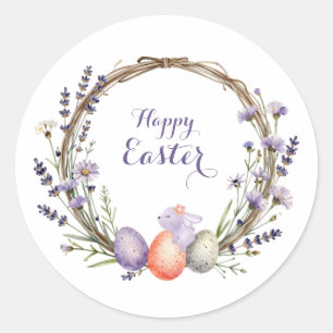 Aquarell-Oster-Lavendel-Kranz-Eier-Hübscher Hase Runder Aufkleber