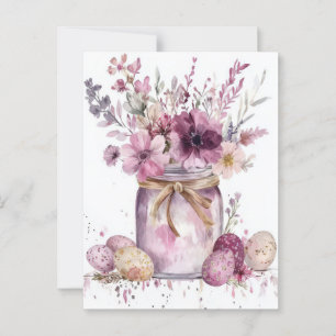 Aquarell Oster Postkarte mit Ostereiern und Blumen