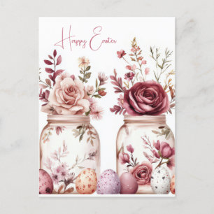 Aquarell Oster Postkarte mit Ostereiern und Blumen