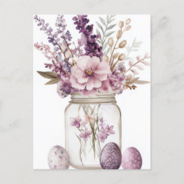 Aquarell Oster Postkarte mit Ostereiern und Blumen