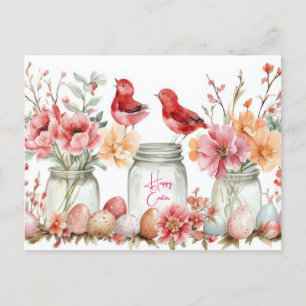 Aquarell Oster Postkarte mit Ostereiern und Blumen