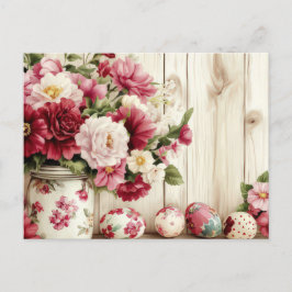 Aquarell Oster Postkarte mit Ostereiern und Blumen