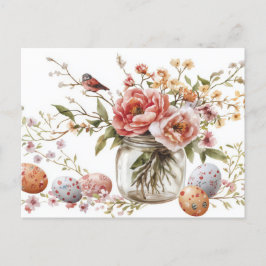 Aquarell Oster Postkarte mit Ostereiern und Blumen