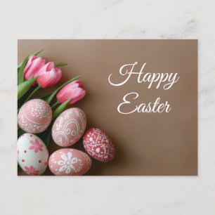 Aquarell Oster Postkarte mit Ostereiern und Tulpen