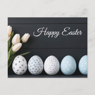 Aquarell Oster Postkarte mit Ostereiern und Tulpen