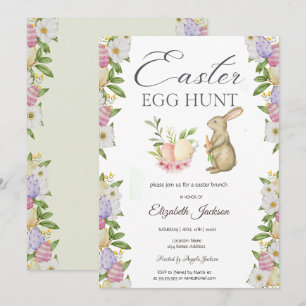 Aquarell-Ostereier Hase Blumen Brunch & Bubbly Einladung