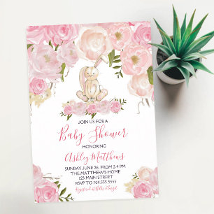 Aquarell-Osterhase-Baby-Party Rosa Einladung
