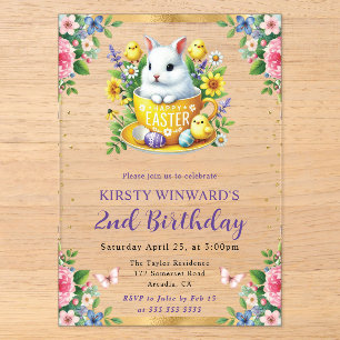 Aquarell-Osterhase Frühlingsblumen Geburtstag Acryleinladungen