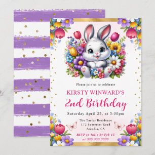 Aquarell-Osterhase Frühlingsblumen Geburtstag Einladung