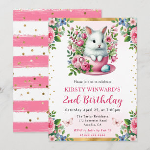Aquarell-Osterhase Frühlingsblumen Geburtstag Einladung
