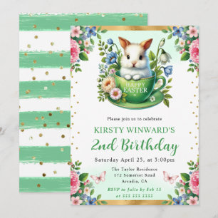 Aquarell-Osterhase Frühlingsblumen Geburtstag Einladung