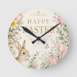 Aquarell-Osterhase-Grußkarte, Pastell Runde Wanduhr