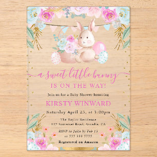 Aquarell-Osterhase und Blumen Baby Shower Acryleinladungen