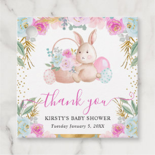 Aquarell-Osterhase und Blumen Baby Shower Geschenkanhänger
