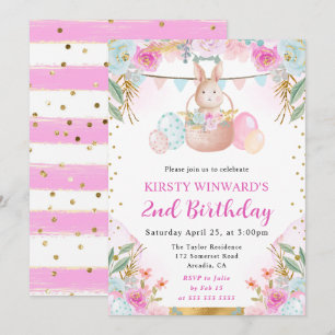 Aquarell-Osterhase und Blumen Geburtstag Einladung