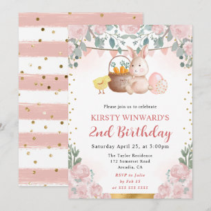 Aquarell-Osterhase und Blumen Geburtstag Einladung