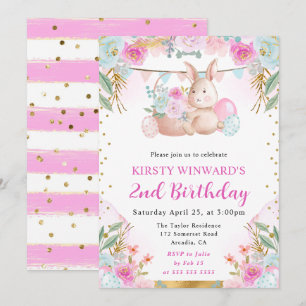 Aquarell-Osterhase und Blumen Geburtstag Einladung