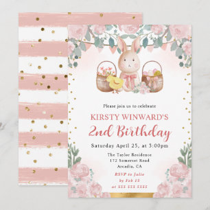 Aquarell-Osterhase und Blumen Geburtstag Einladung