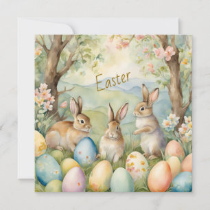 Aquarell-Osterhasen und Ostereier  Feiertagskarte