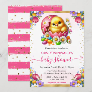 Aquarell-Osterküken-Frühlingsblumen-Baby-Party Einladung