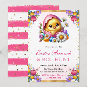 Aquarell-Osterküken im Ei Osterbrunch Einladung