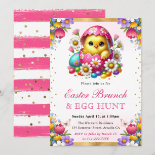 Aquarell-Osterküken im Ei Osterbrunch Einladung