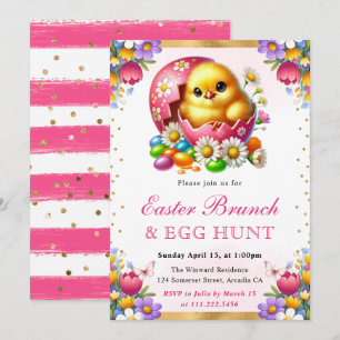 Aquarell-Osterküken im Ei Osterbrunch Einladung