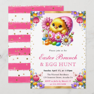Aquarell-Osterküken im Ei Osterbrunch Einladung