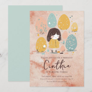 Aquarell-Ostern-Pastell-Kleinkind-Mädchen-Geburtst Einladung