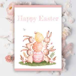 Aquarell-Ostern süße Hasen mit Eiern Einladung