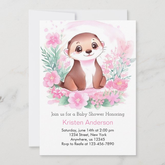 Aquarell Otter Dreamscape Girl Babydusche Einladung (Vorderseite)