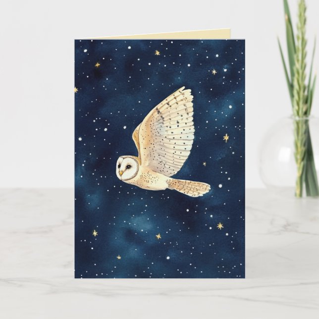 Aquarell Owl Starry Night Xmas Family Foto Karte (Vorderseite)