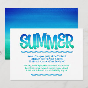 Aquarell Ozean Blau & Grüne Wellen Sommerparty Einladung