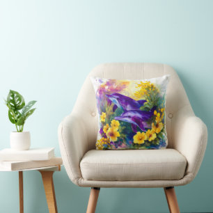 Aquarell-Ozean-Delfine Tropische Blumen Kissen