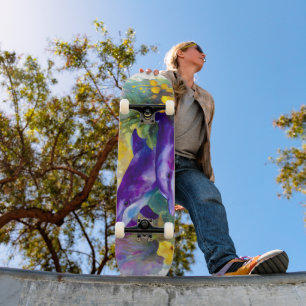 Aquarell-Ozean-Delfine Tropische Blumen Skateboard