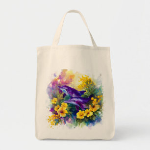 Aquarell-Ozean-Delfine-Tropische Blumen Tragetasche