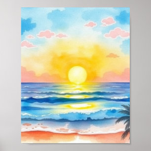 Aquarell-Ozean-Sonnenuntergangs-Poster Sanftes gol Poster