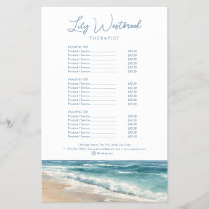 Aquarell-Ozean-Strand-Therapeut-Service-Menü Flyer