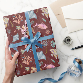 Aquarell-Ozeanleben strukturierte Sangria Geschenkpapier