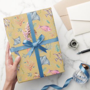 Aquarell-Ozeanleben Texturiert Gelb Geschenkpapier