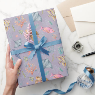 Aquarell-Ozeanleben Texturiert Helllila Geschenkpapier